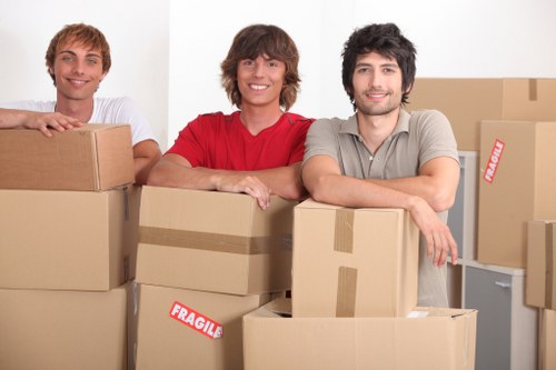 Packed moving boxes and labels prepared for removals in Berrylands