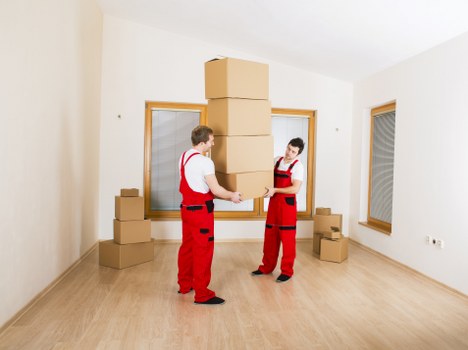 Packed office equipment ready for relocation